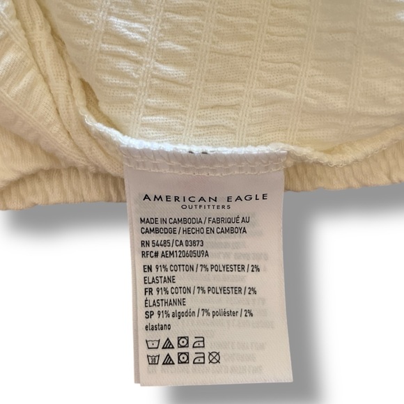 American Eagle AEO White Strapless Smocked Tube Top Crop Cotton Shirt size Large - Picture 6 of 6